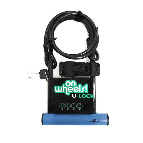 Candado U-Lock OnWheels! Largo con Piola y Soporte: Azul, verde o negro