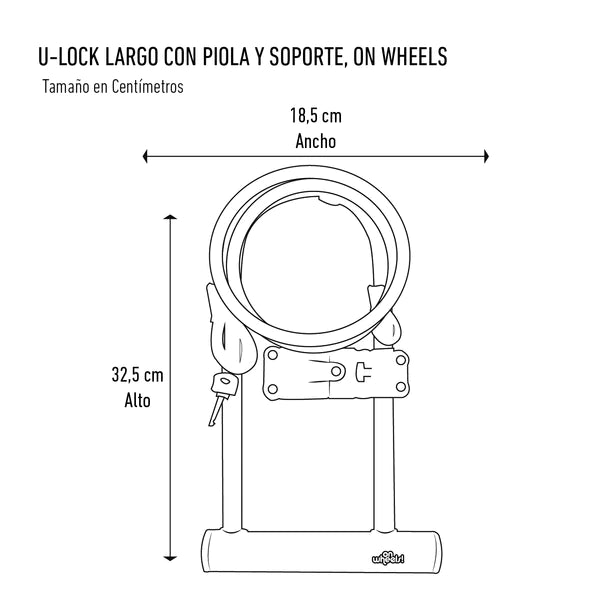 Candado U-Lock OnWheels! Largo con Piola y Soporte: Azul, verde o negro