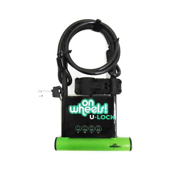 Candado U-Lock OnWheels! Largo con Piola y Soporte: Azul, verde o negro